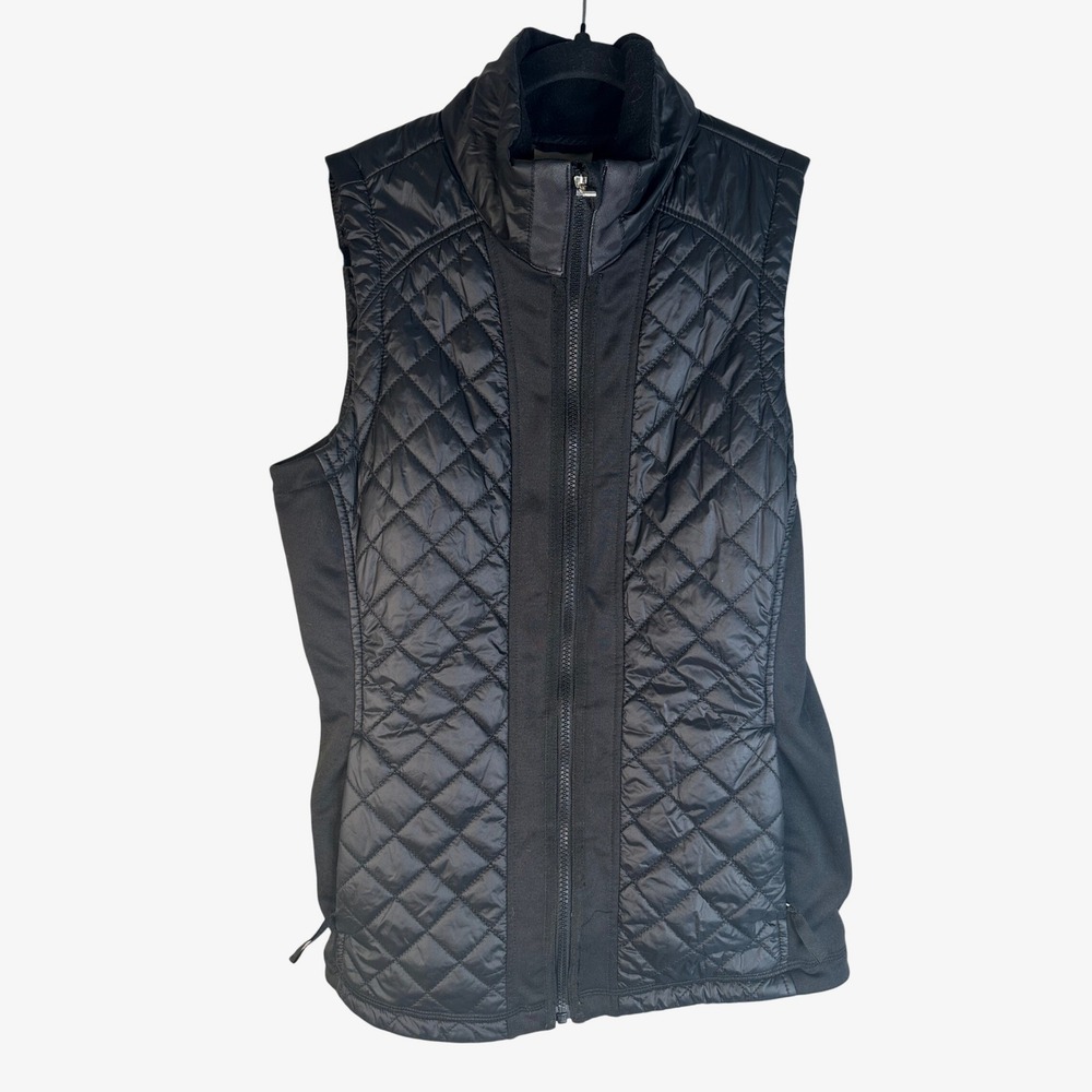 Athleta Women's Black Quilted Hybrid Puffer Outdoor Full Zip Vest Size Medium